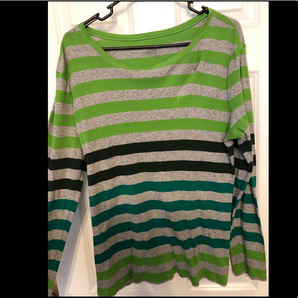 Grey black and green striped shirt